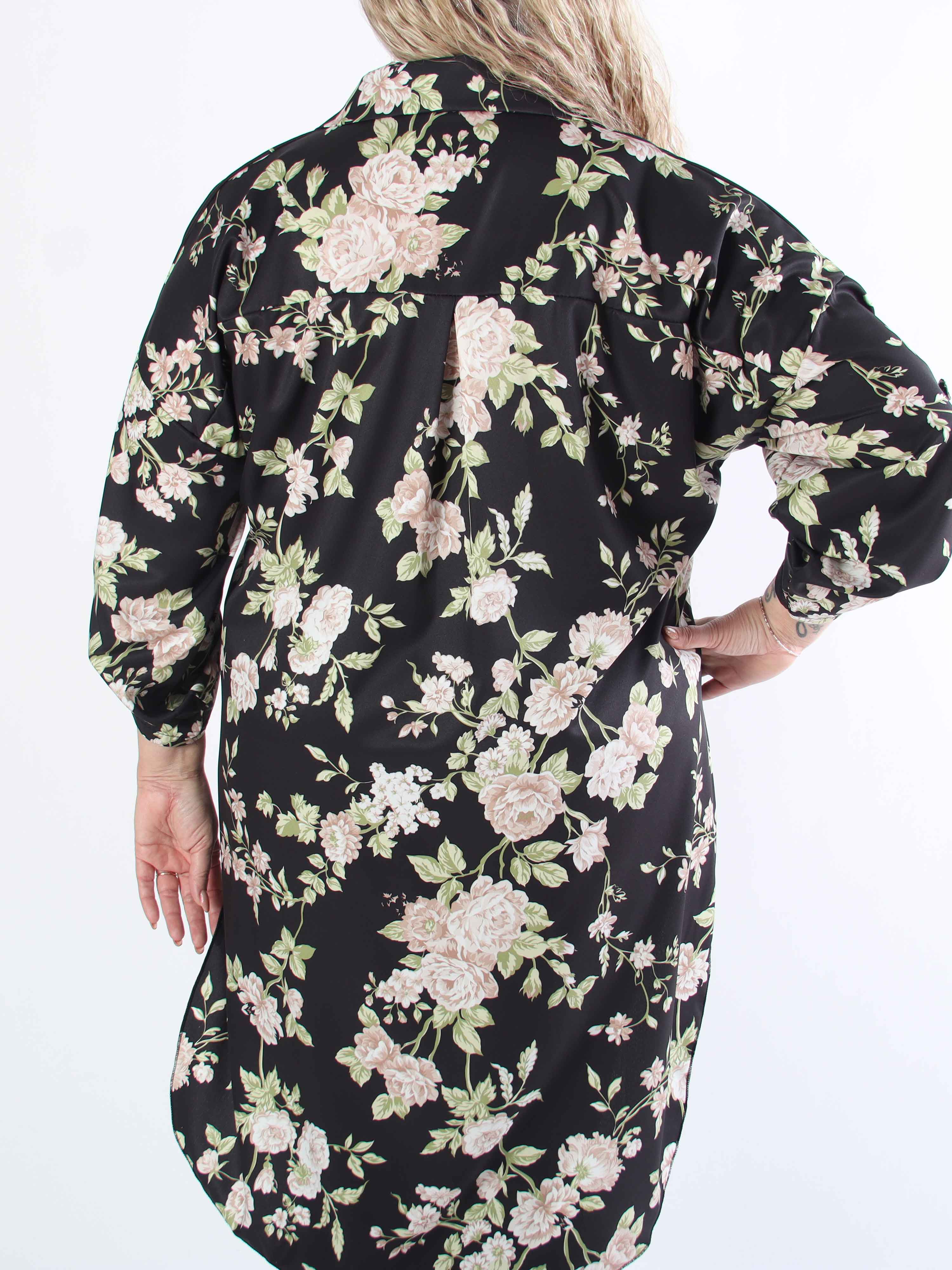 Jessica - Skjortekjole i viskoseblanding med bonderoser